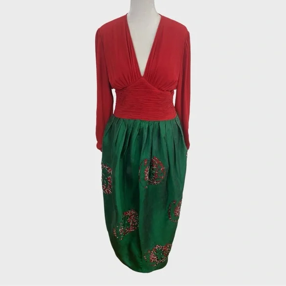 Vintage 1988 Runway Valentino Boutique Rare Red Green Cupid Gown XS/S - Picture 17 of 17